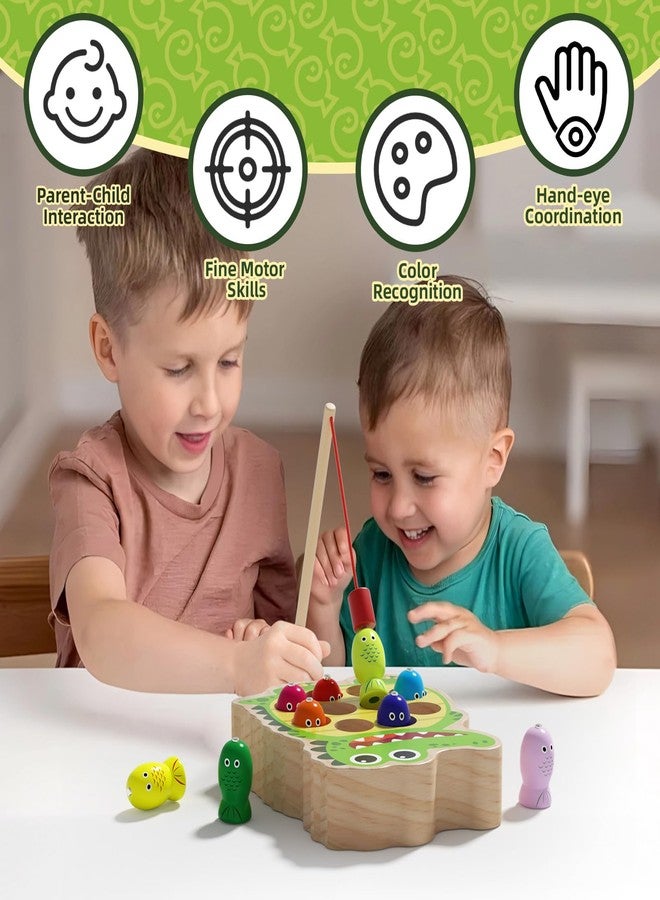 edutree Magnetic Wooden Fishing Toy for Toddlers 2-4, Crocodile Montessori Toys for 2 3 4 Year Old, Fine Motor Skills Early Educational Learning Toy for Kids Boys Girls - Image 5